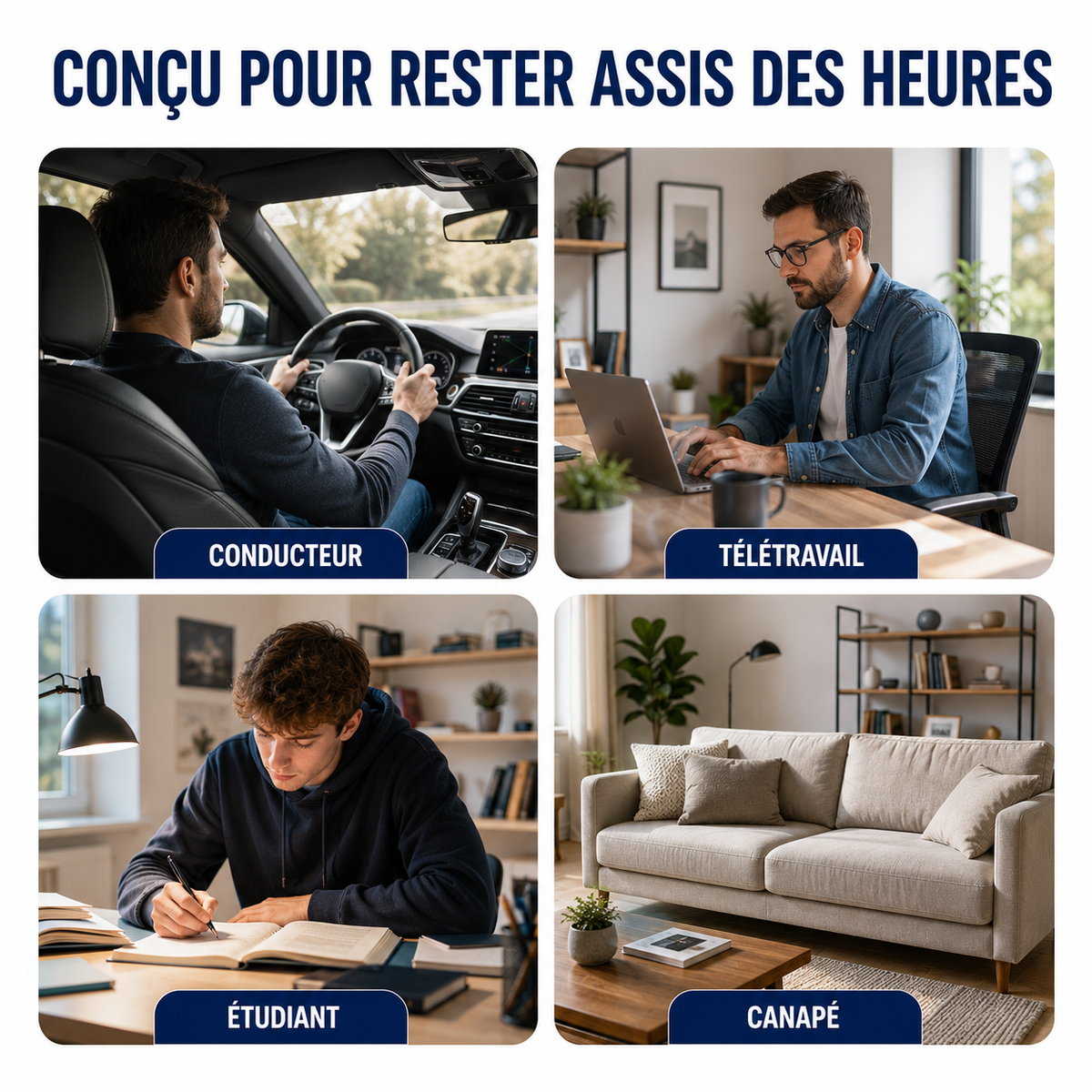 Coussin en gel installé sur un siège de voiture pour un long trajet Image