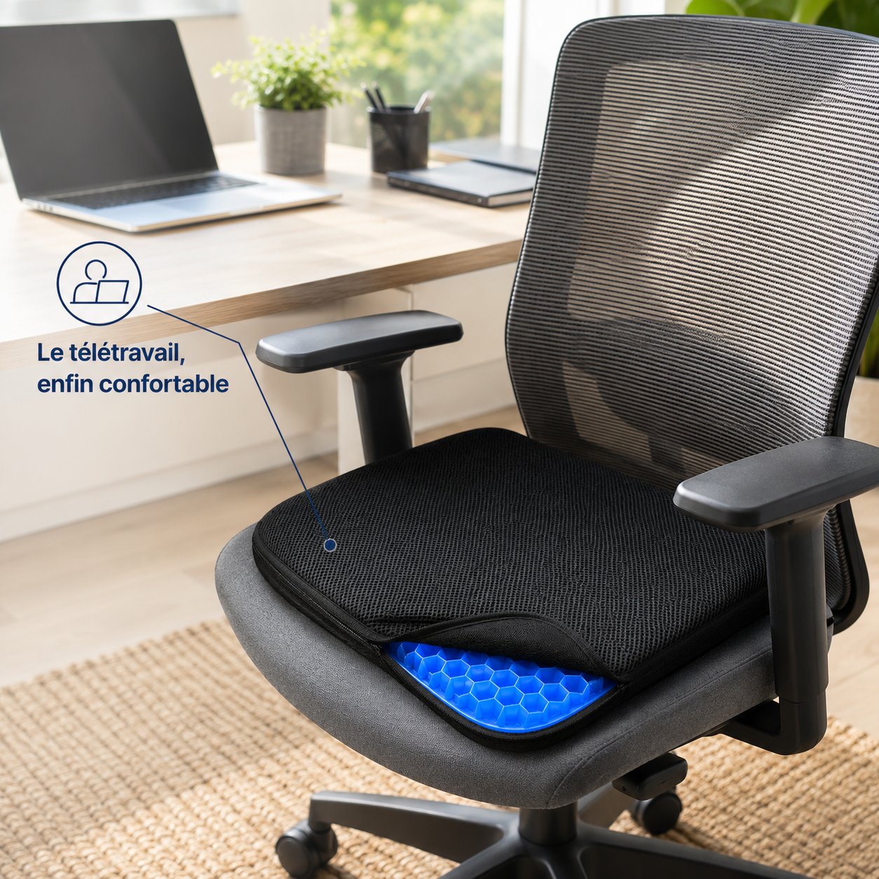 Coussin en gel installé sur un fauteuil pour une personne âgée Image