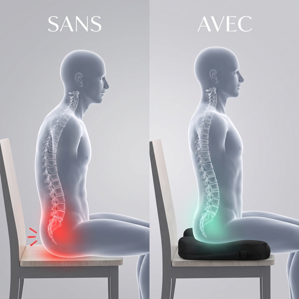 Comparaison de la posture assise sans et avec le coussin orthopédique