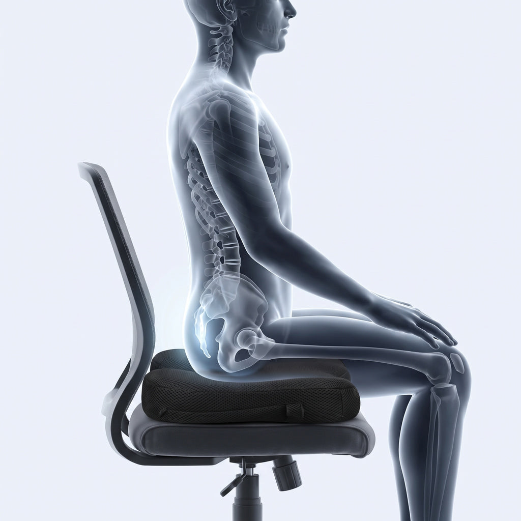 Vue anatomique du coccyx suspendu au-dessus de la découpe en U
